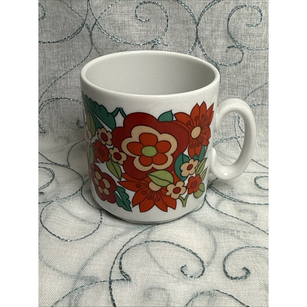 Vintage 1970s Bavaria West‎ Germany Floral Coffee Mug Cup Retro Mod Flower Power